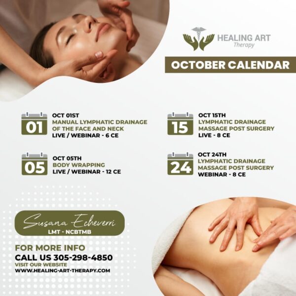 A massage calendar with different treatments for each month.